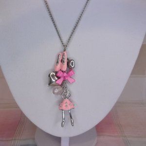 Pink Ballerina Charm Pendant Necklace